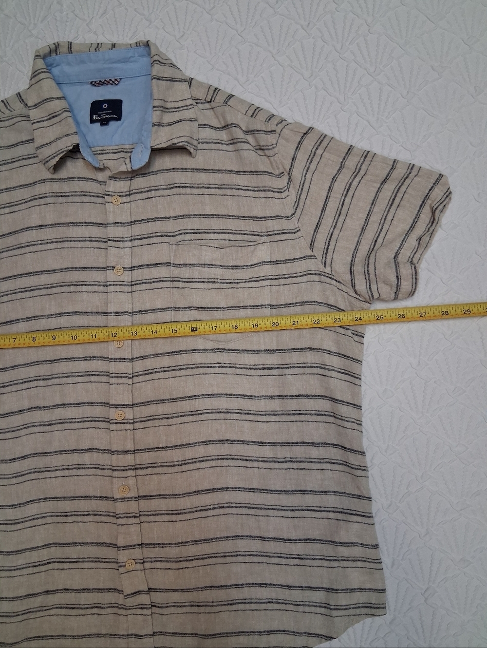 Ben Sherman Club Room Beige Short-Sleeve Button-Down with Navy Stripes - Picture 11 of 17